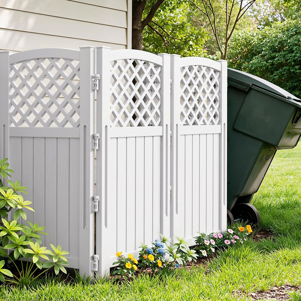 Greesum front view assembled screen neatly hides AC and improves outdoor look