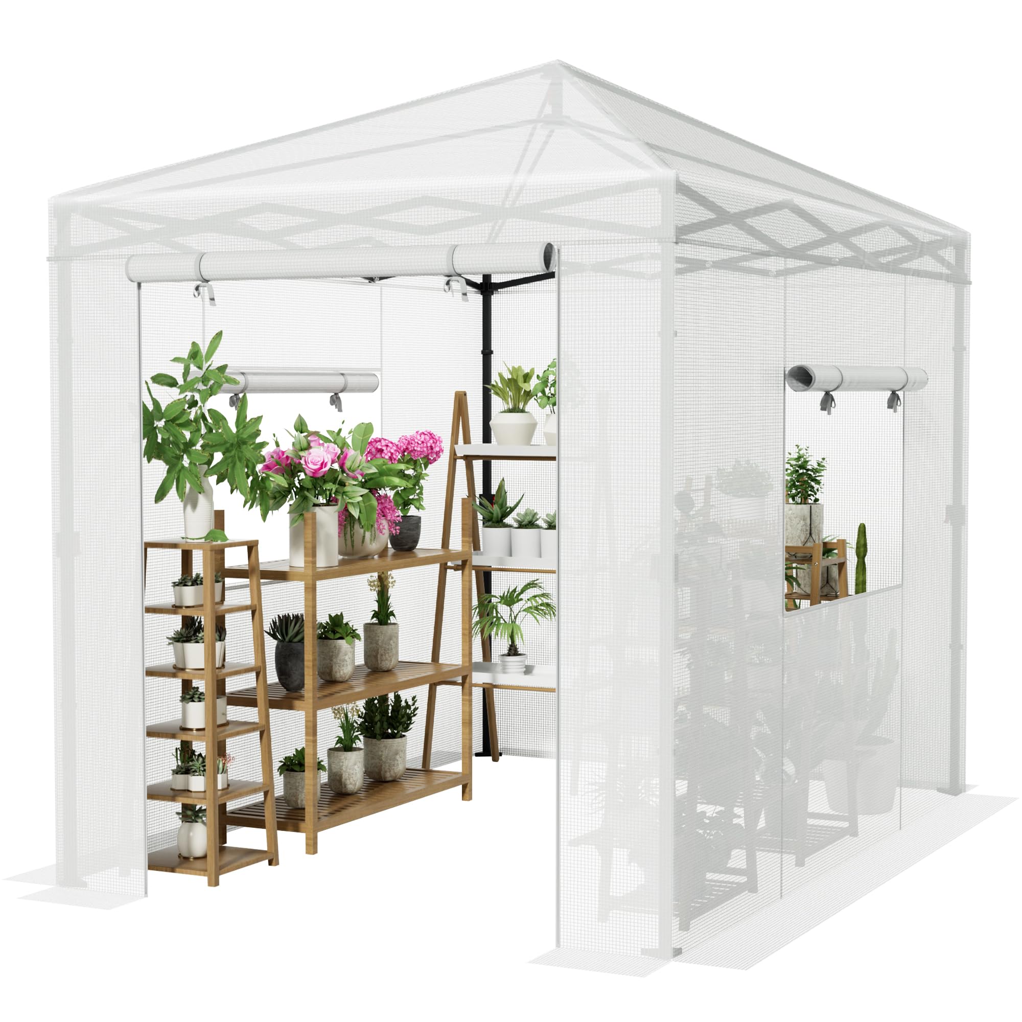 Greesum front view assembled greenhouse showing full walk-in access and protection