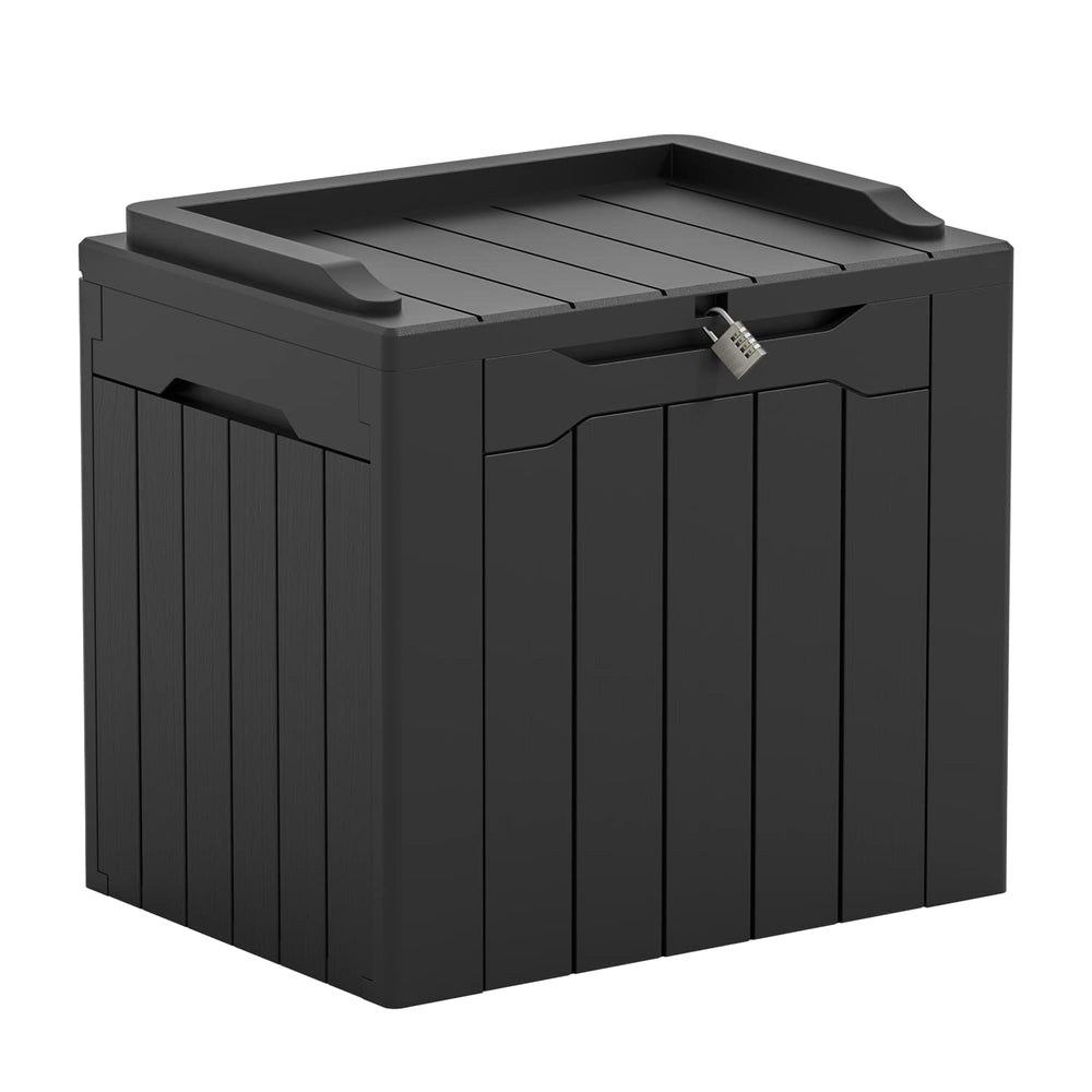 Greesum front view of black resin storage box showing compact design and tidy look
