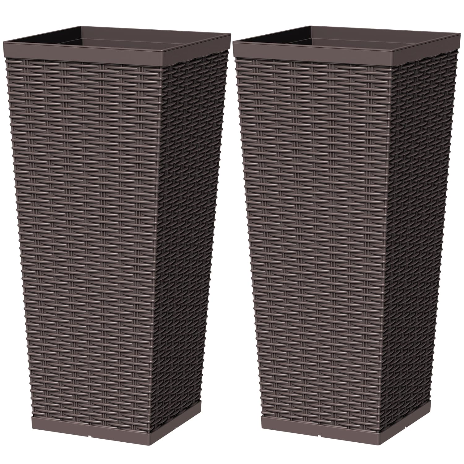 Greesum front view brown planter showing rattan look and size benefit