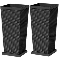 Greesum front view of two black tall planters showing stylish rattan look and sturdy build