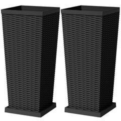Greesum front view planter showing tall silhouette and rattan look for stylish display