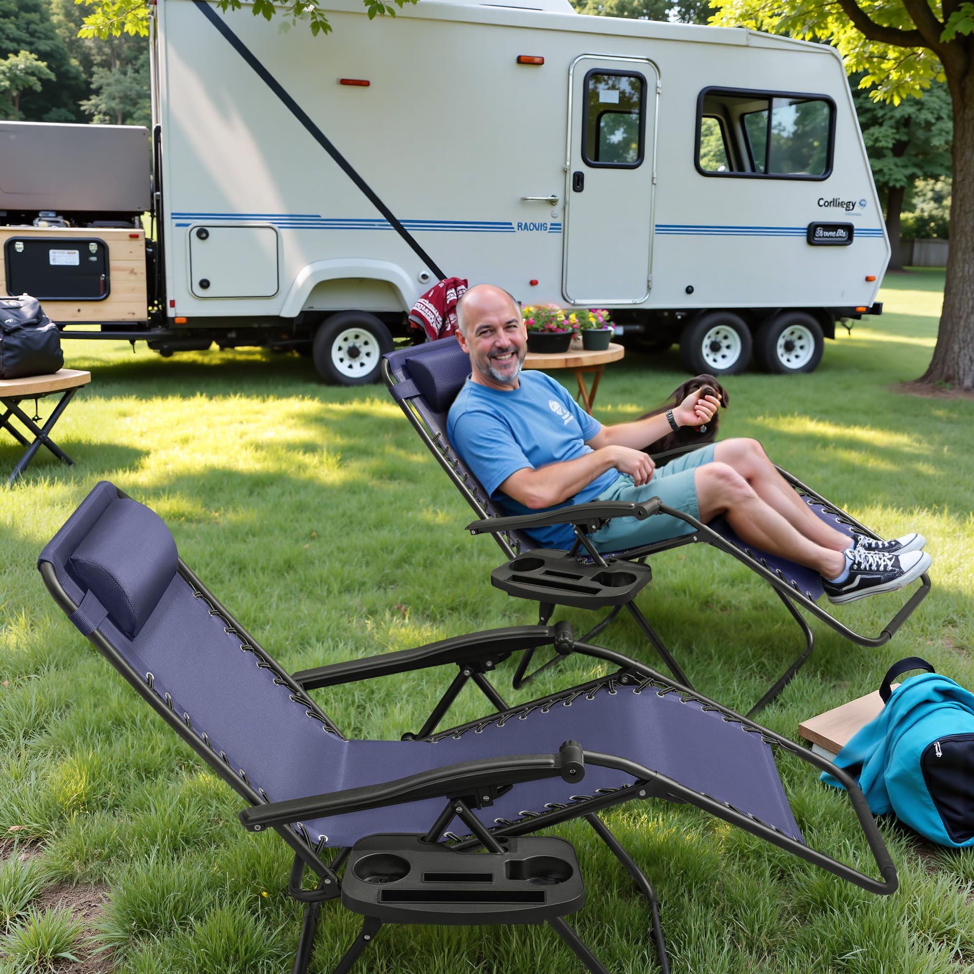 Greesum on lawn lifestyle setting showing outdoor relaxation benefit