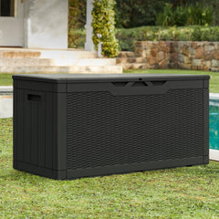 Greesum storage box open exposing 100 gallon interior for organized storage benefit