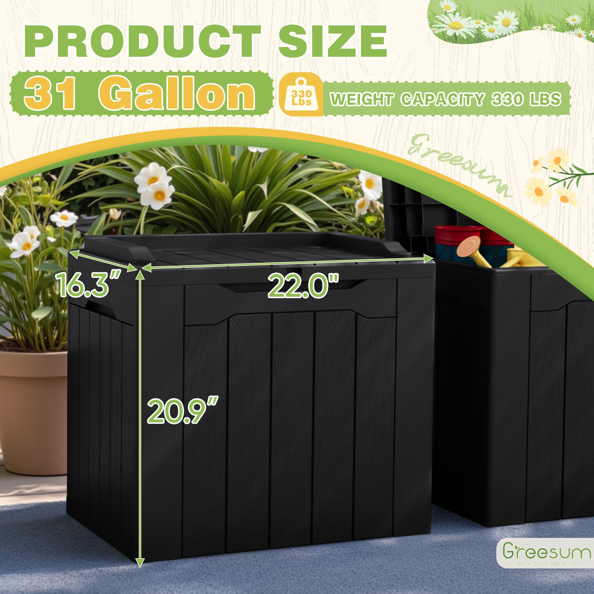 Greesum open box revealing stored cushions and tools for organized storage