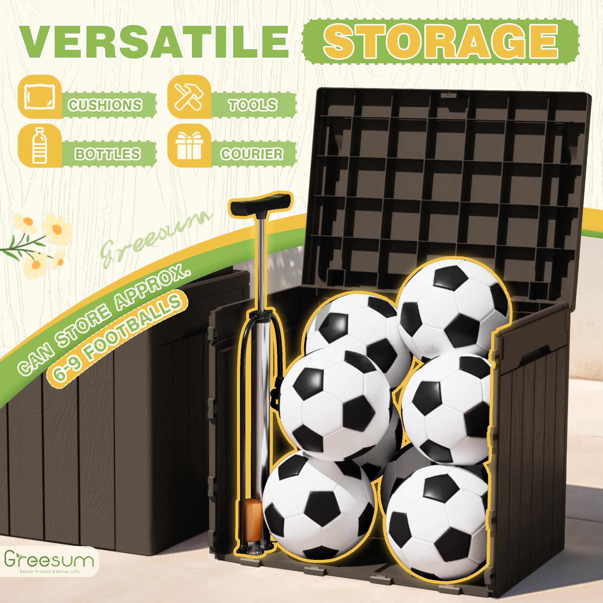 Greesum open box filled with cushions showing organized storage benefit