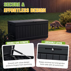 Greesum open lid revealing roomy 82-gallon interior for cushions and toys