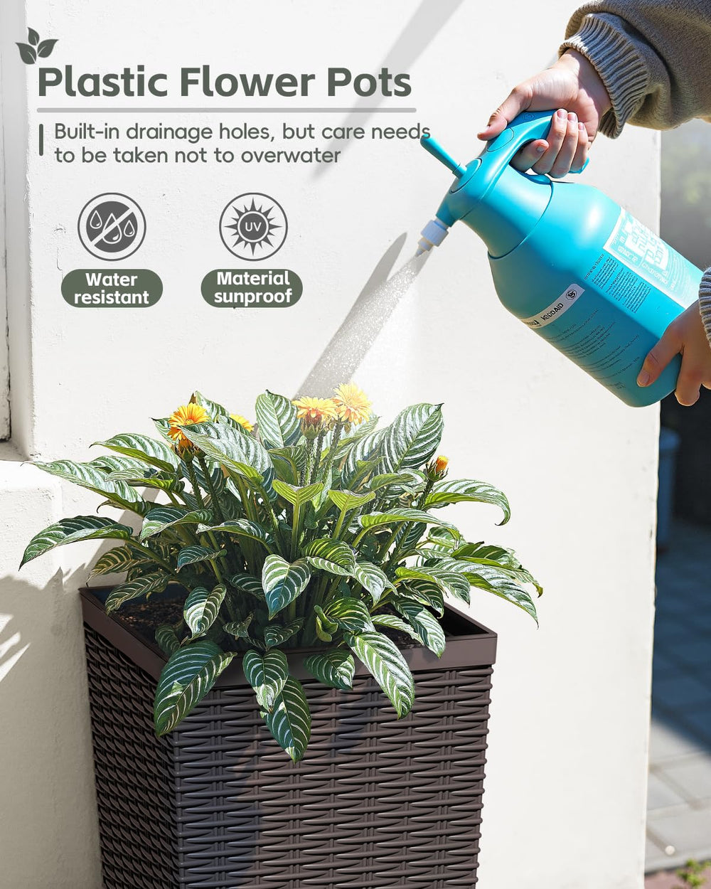 Greesum planter size comparison with foot showing portability and scale