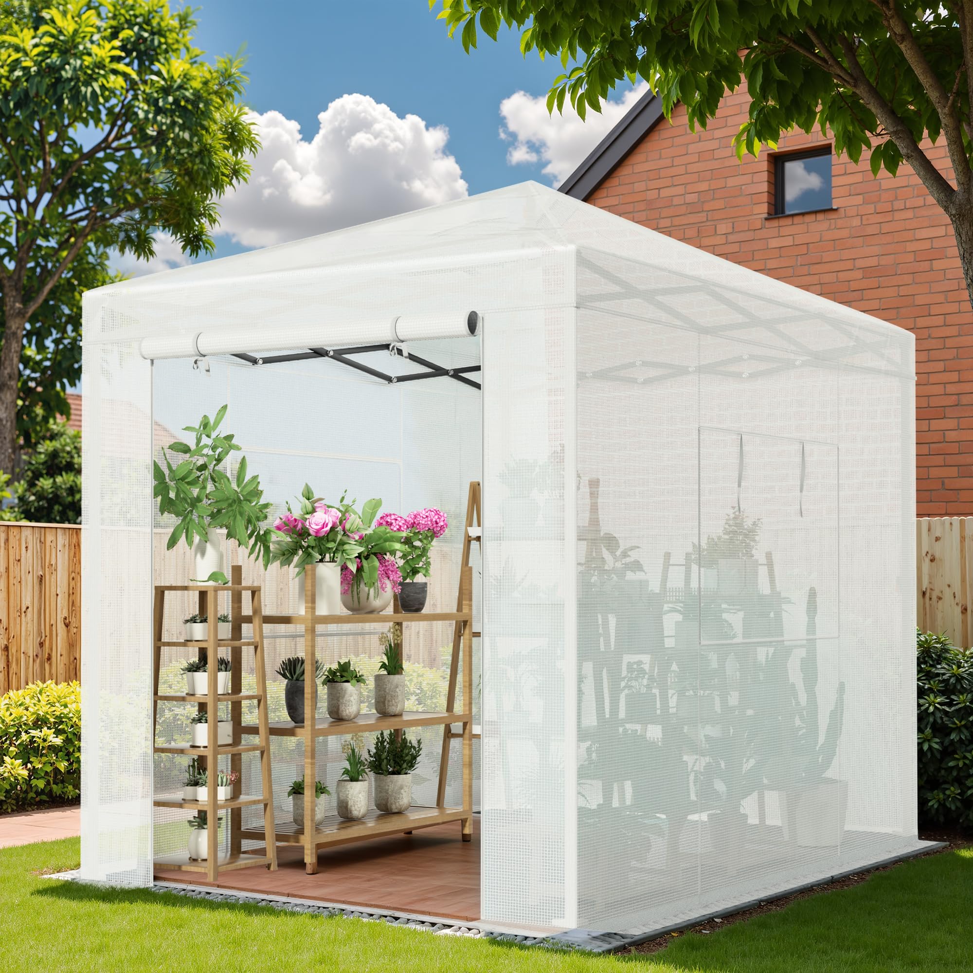 Greesum greenhouse next to person demonstrating real-world size and scale