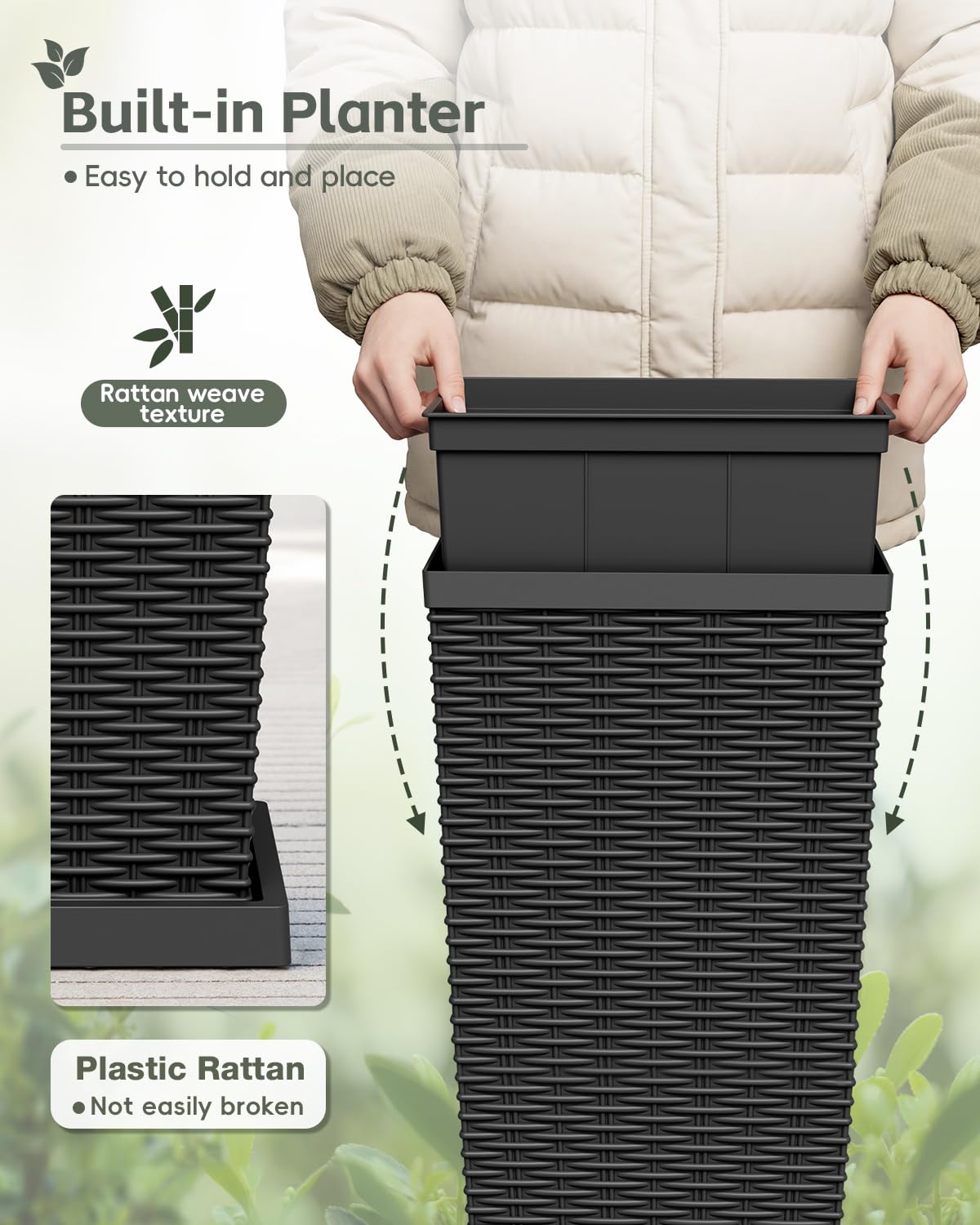 Greesum close-up of textured rattan finish highlighting durable UV-resistant benefit