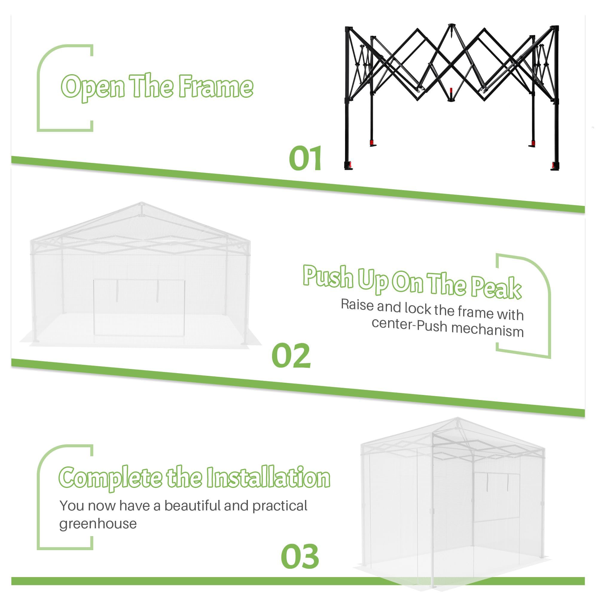 Greesum open zippered roll-up door providing easy access and ventilation