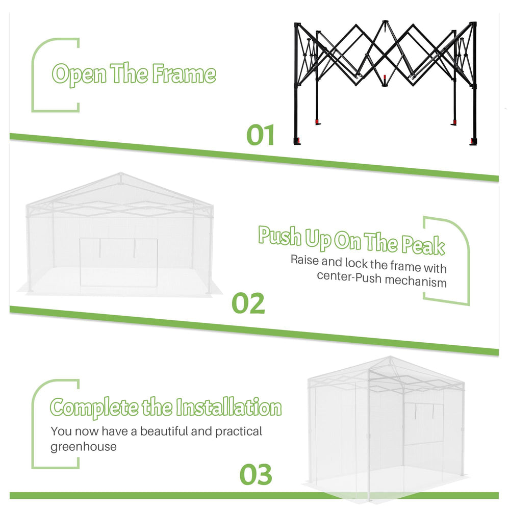 Greesum open zippered roll-up door providing easy access and ventilation