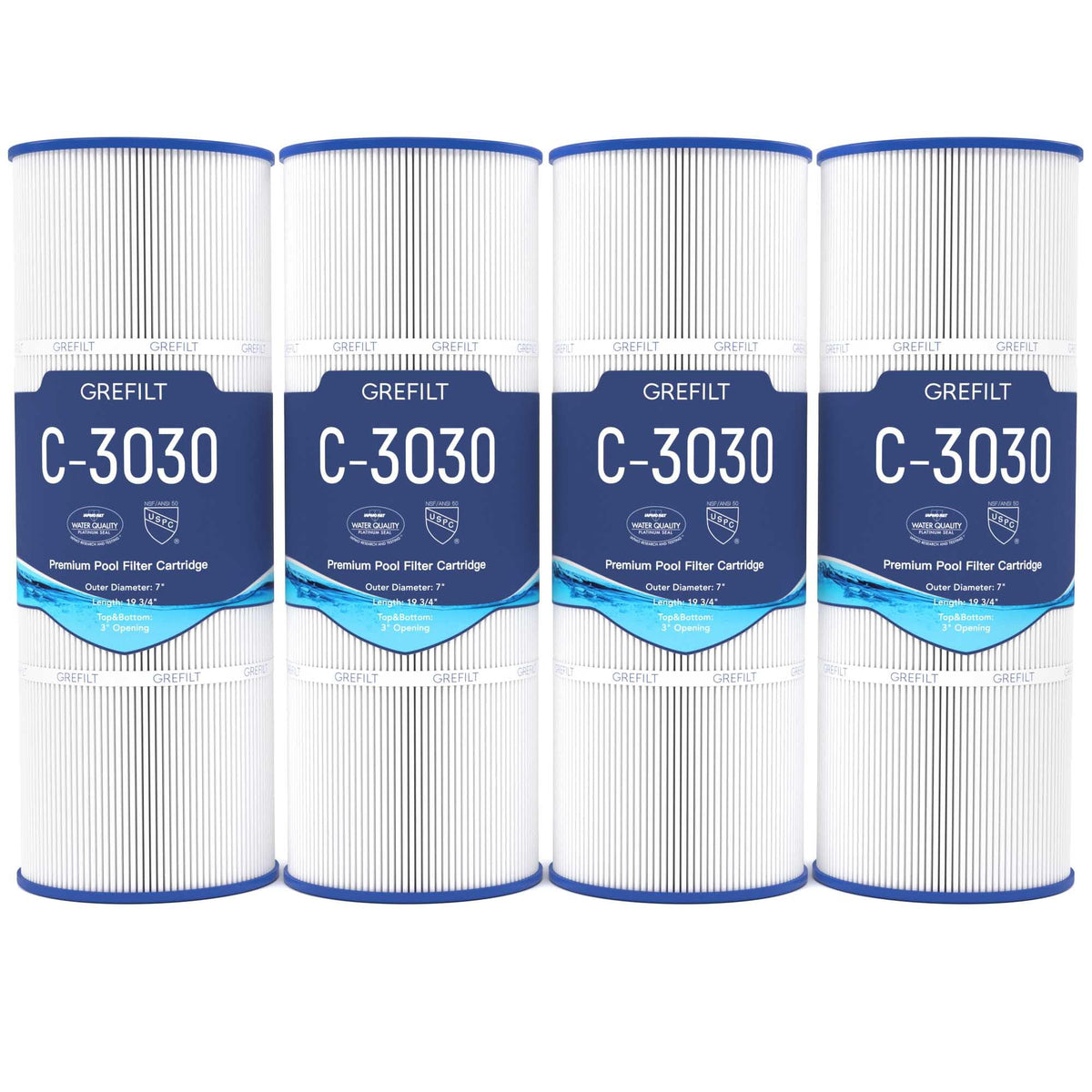 Grefilt front packaging showing four C3030 cartridges and product labeling for easy identification
