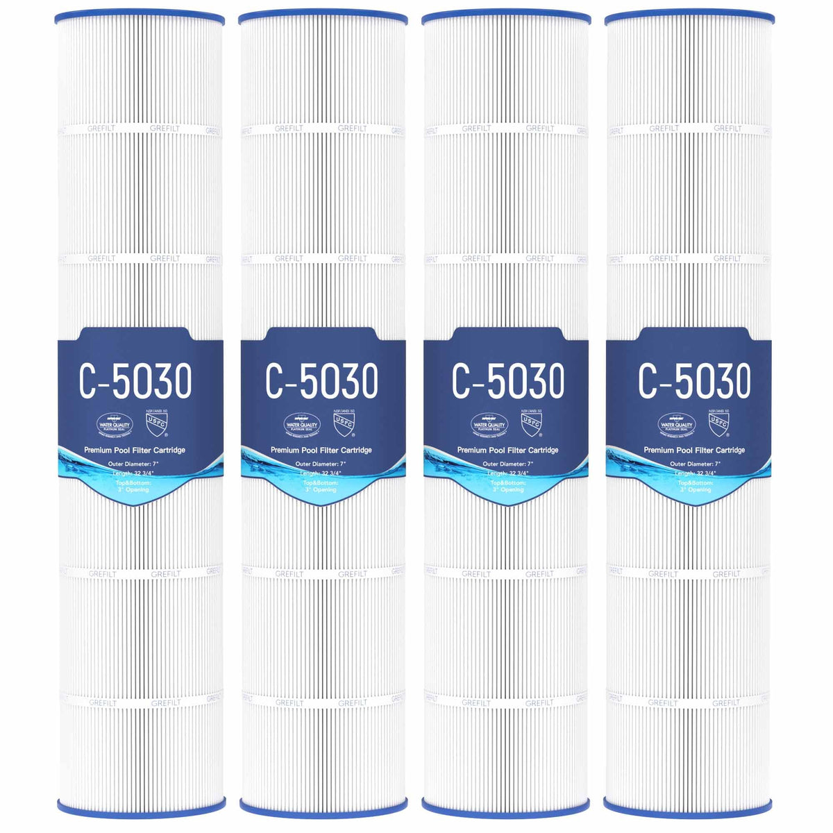 Grefilt cartridge front view showing four-pack and clear labeling for easy replacement