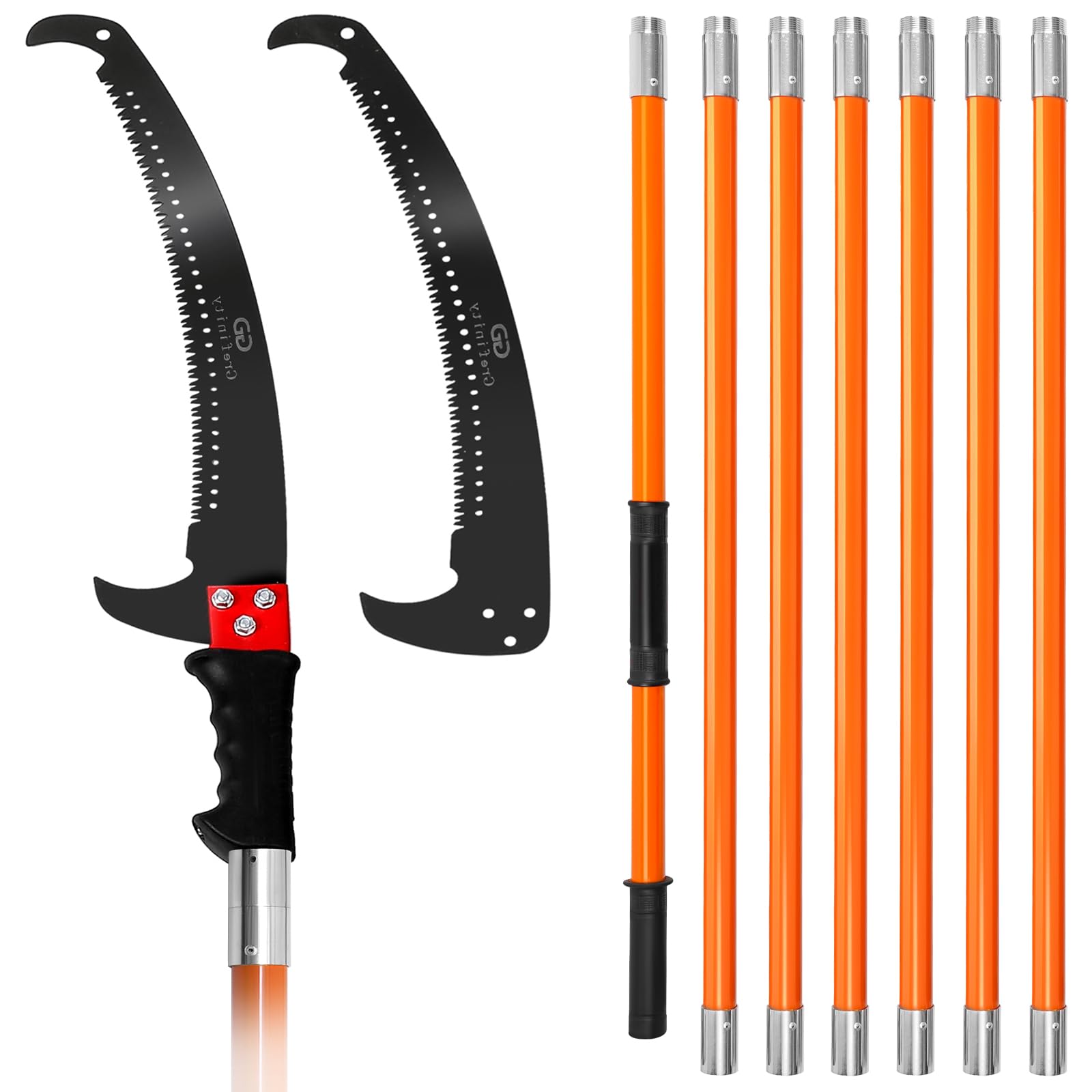 Grefinity pole saw full-length view showing reach and stability