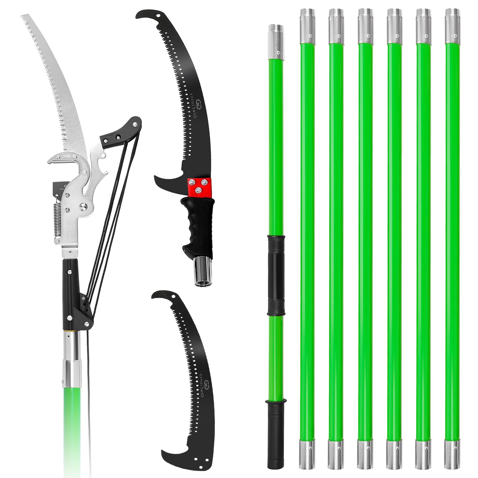 Grefinity pole saw full-length reach trimming high branch safely
