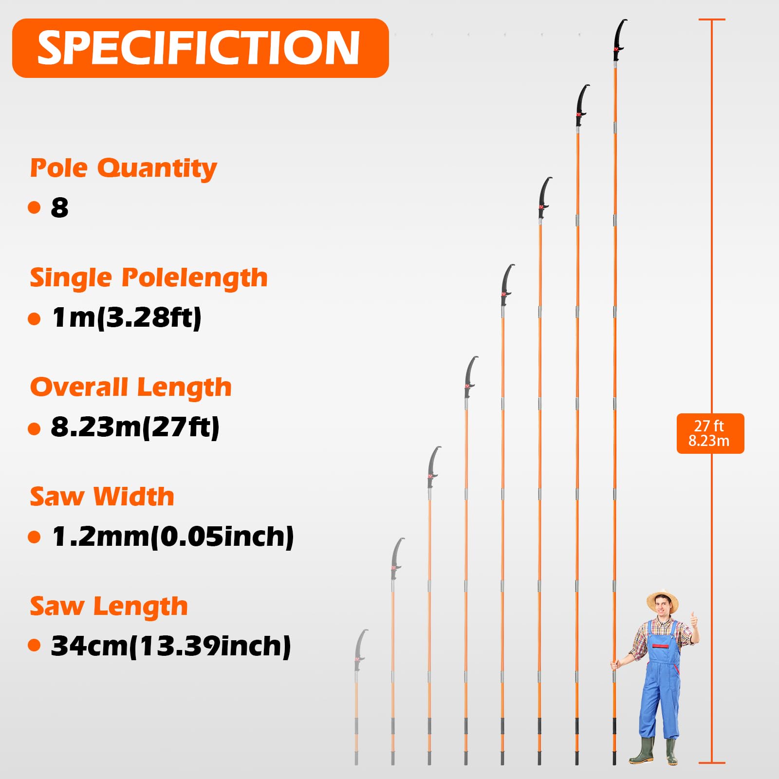 grefinity pole saw in use trimming a tree showing safer ground-level cutting
