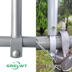 GRELWT extenders installed on chain link top rail preventing pet escape and intrusion