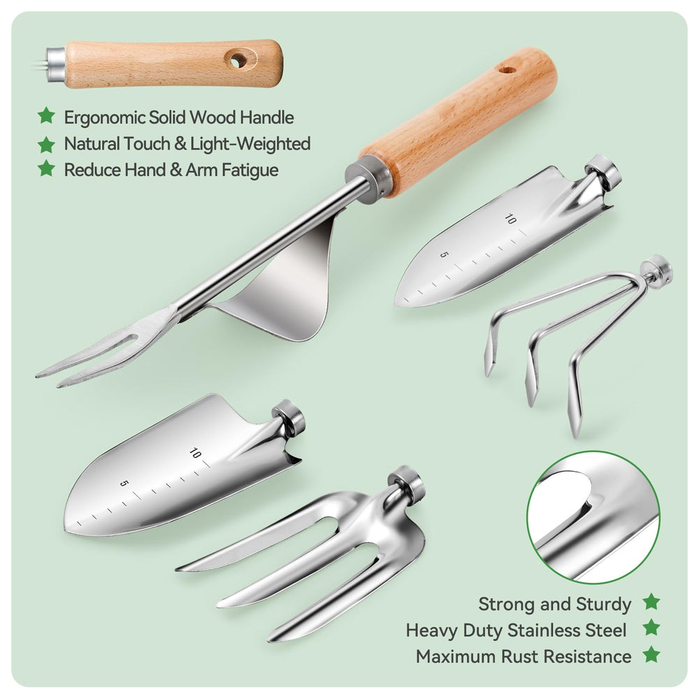 Grenebo heavy-duty gardening gloves and small hand tools demonstrating protection and secure grip