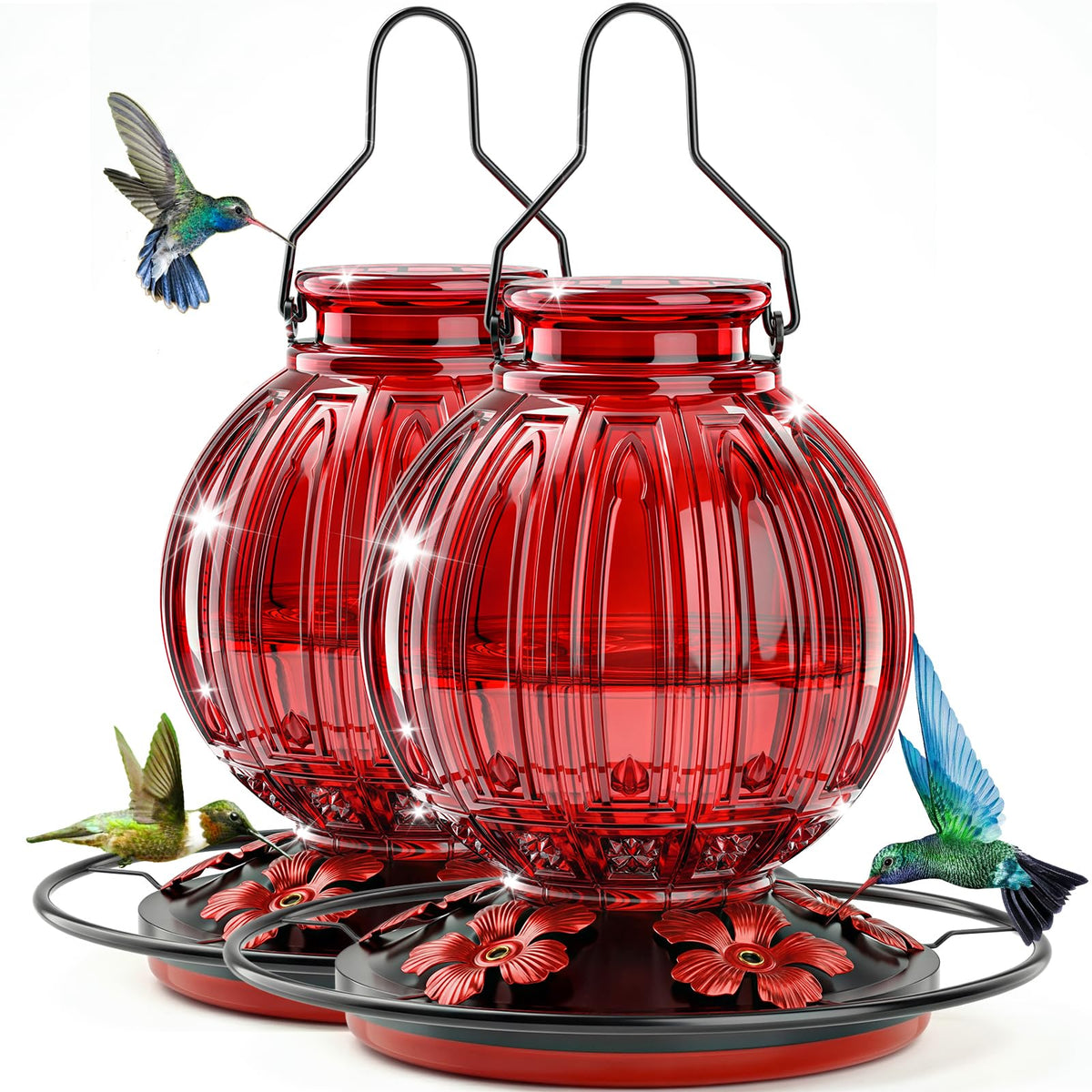 Grete Gotye front view glass feeder showing retro shape and capacity benefit