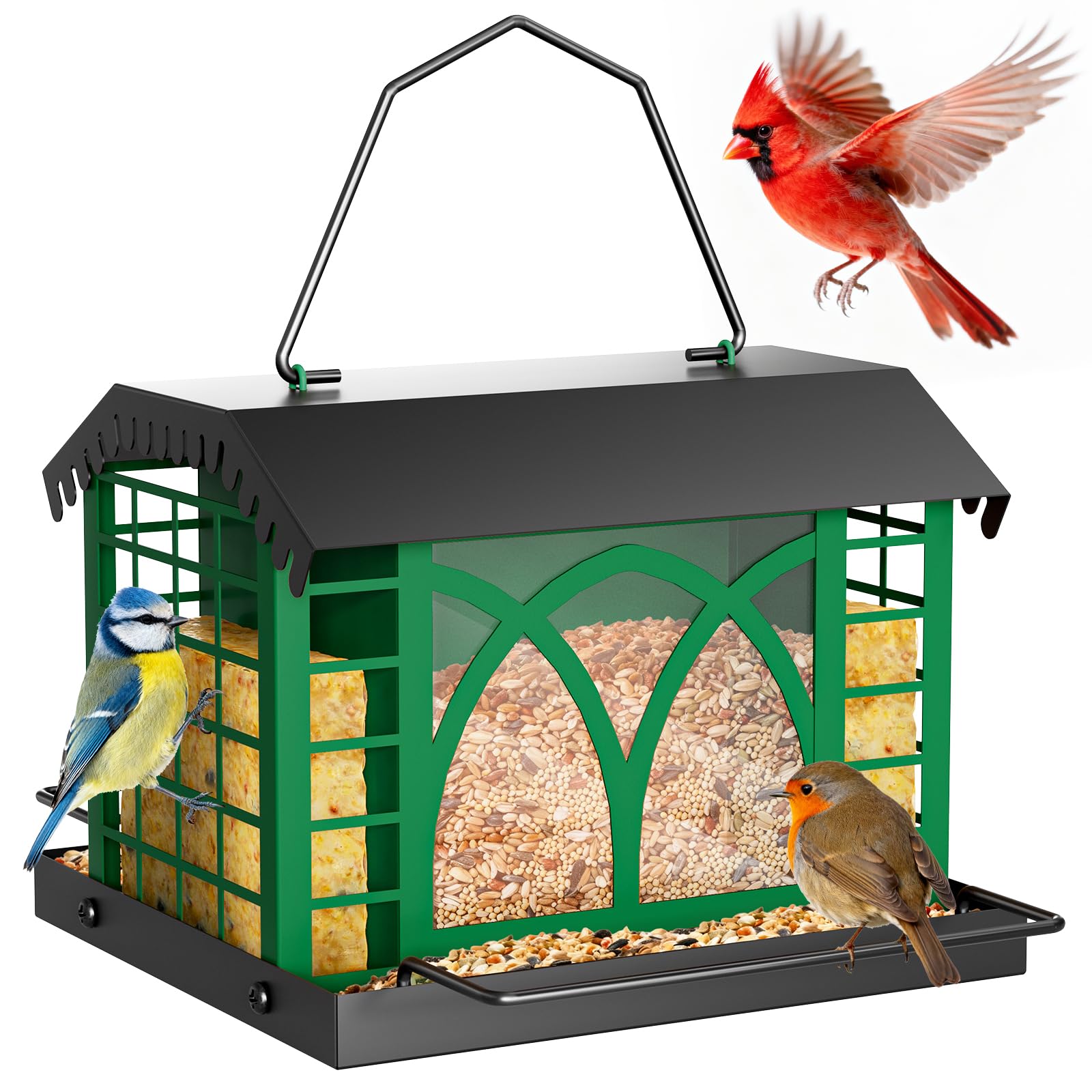 Grete Gotye front view hanging bird feeder shows durable design and large capacity