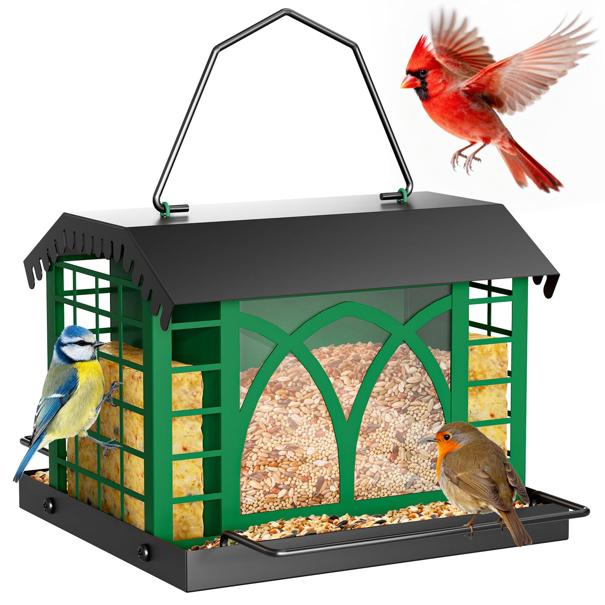 Grete Gotye front view hanging bird feeder shows durable design and large capacity