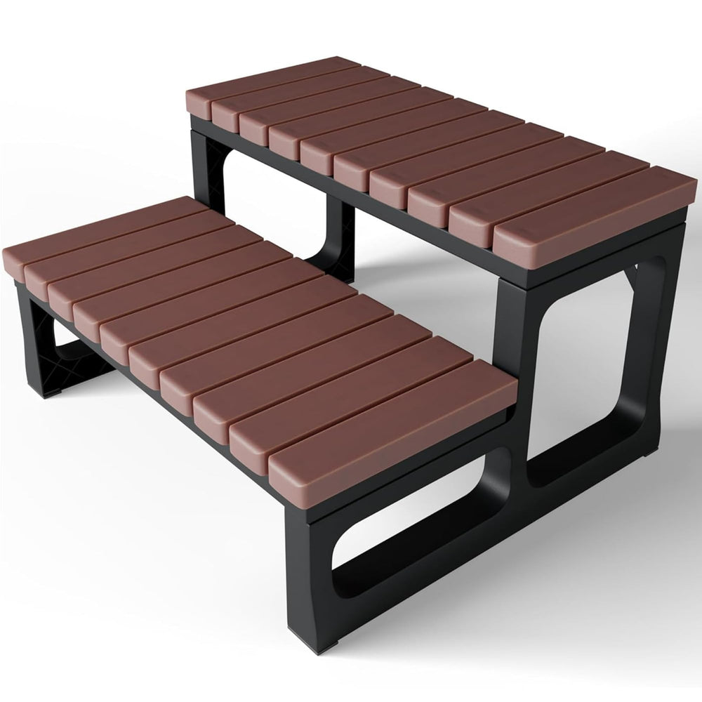 GREVO front view of two-step spa stairs showing stable footing and safe access