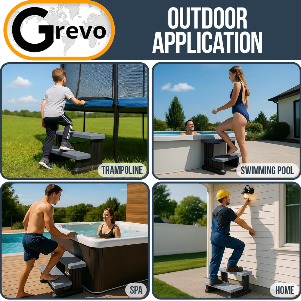Grevo steps in a patio setting enhancing safety and outdoor aesthetics