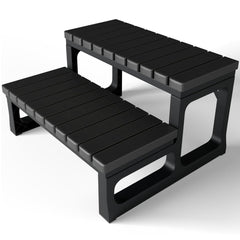 Grevo front view of black hot tub steps showing stable platform and entry safety