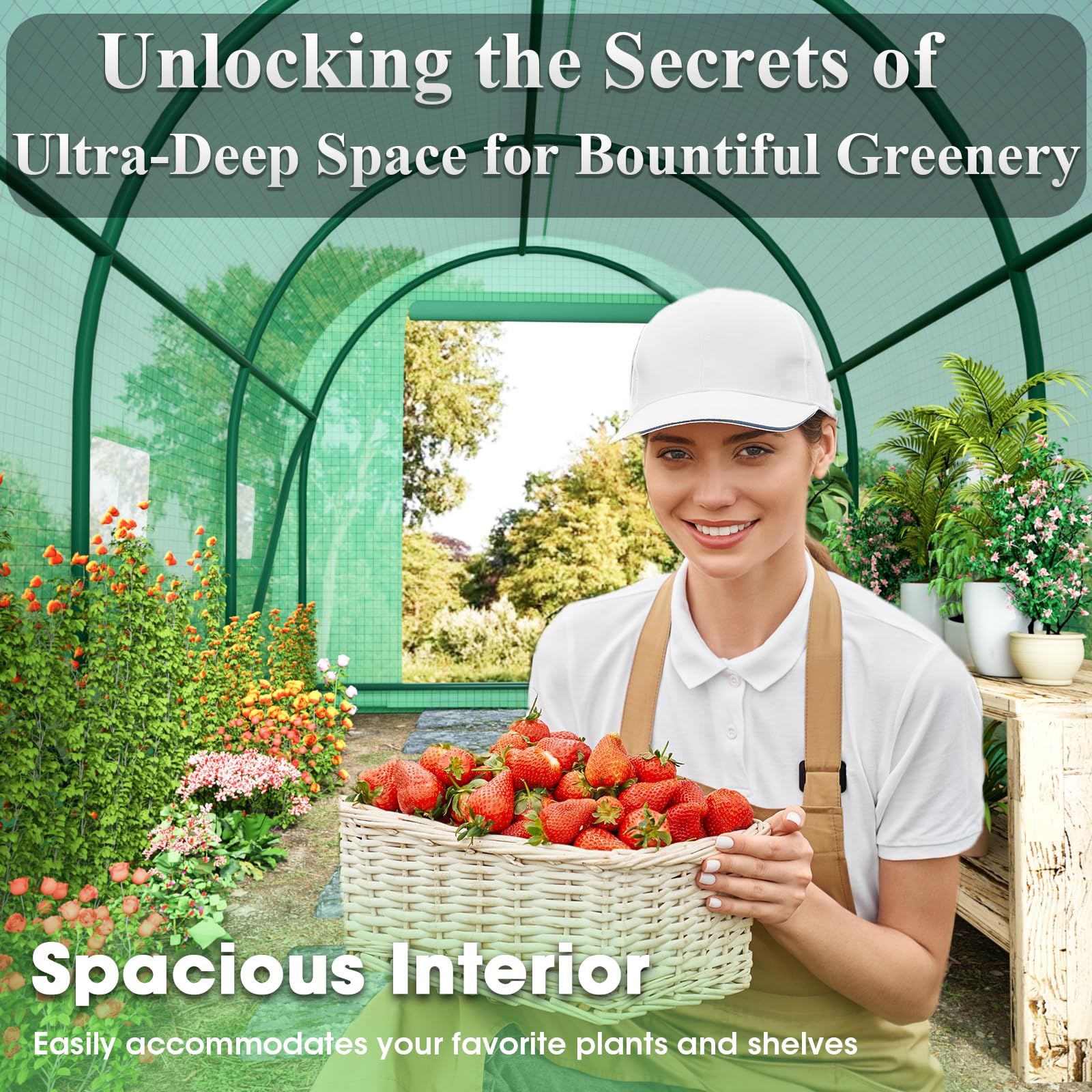 Grezone outdoor lifestyle garden setting showing greenhouse protecting plants