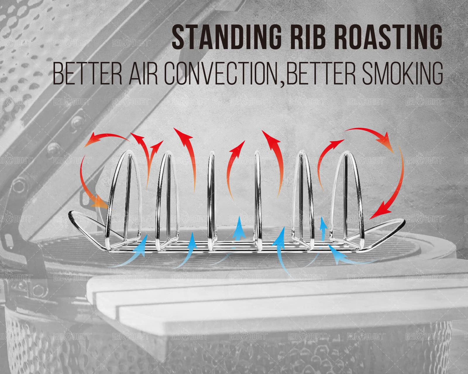 GriAddict curved handles detail for safe lifting and easy transfer during grilling
