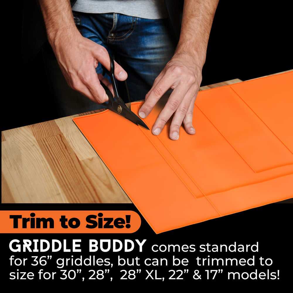 Griddle Buddy size comparison for 17" to 36" showing correct fit