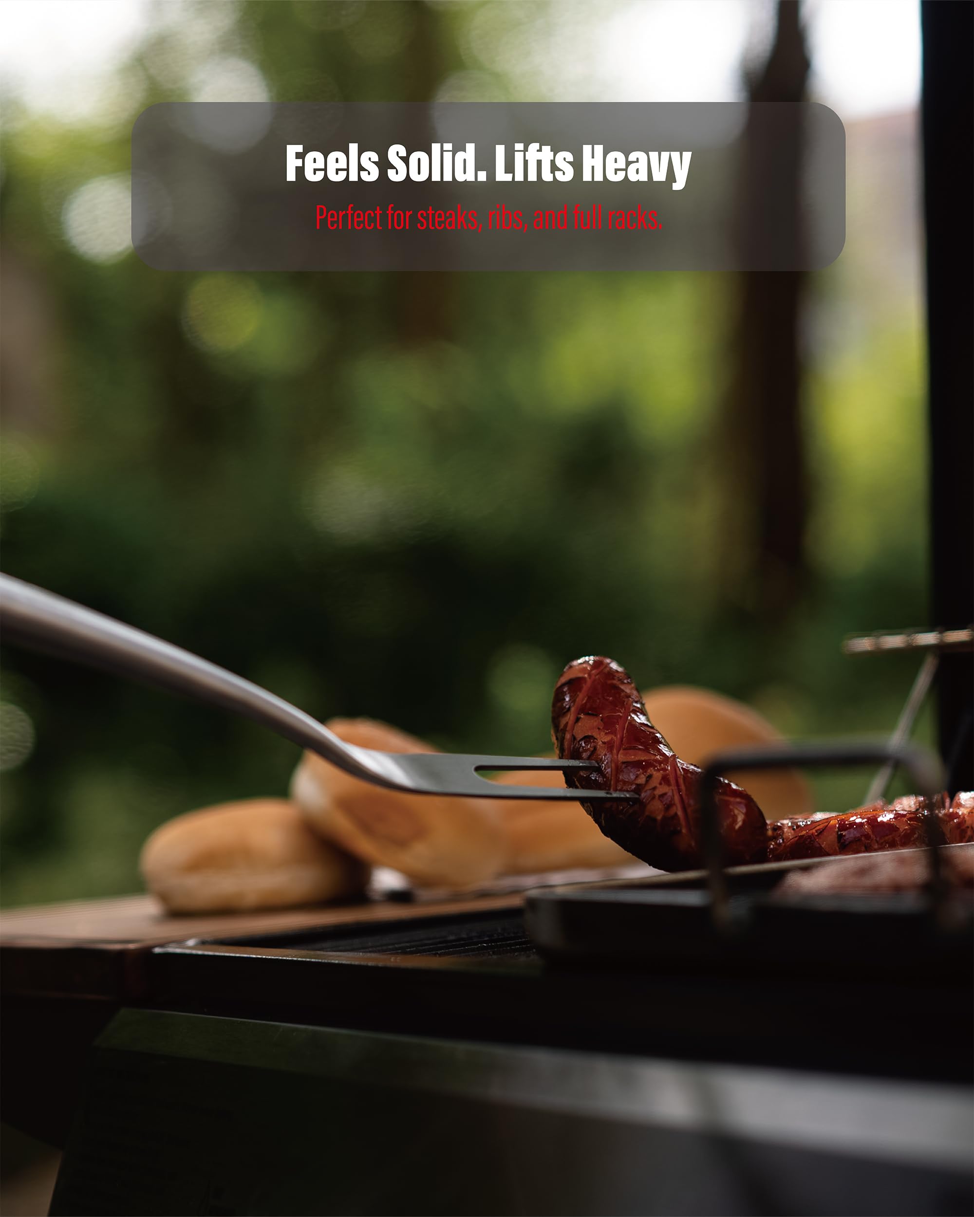 GRILAZ tools in use flipping steak on grill showing precise control and heat resistance