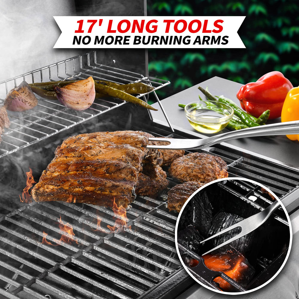 GRILAZ tools beside a hand for scale illustrating comfortable, ergonomic handles