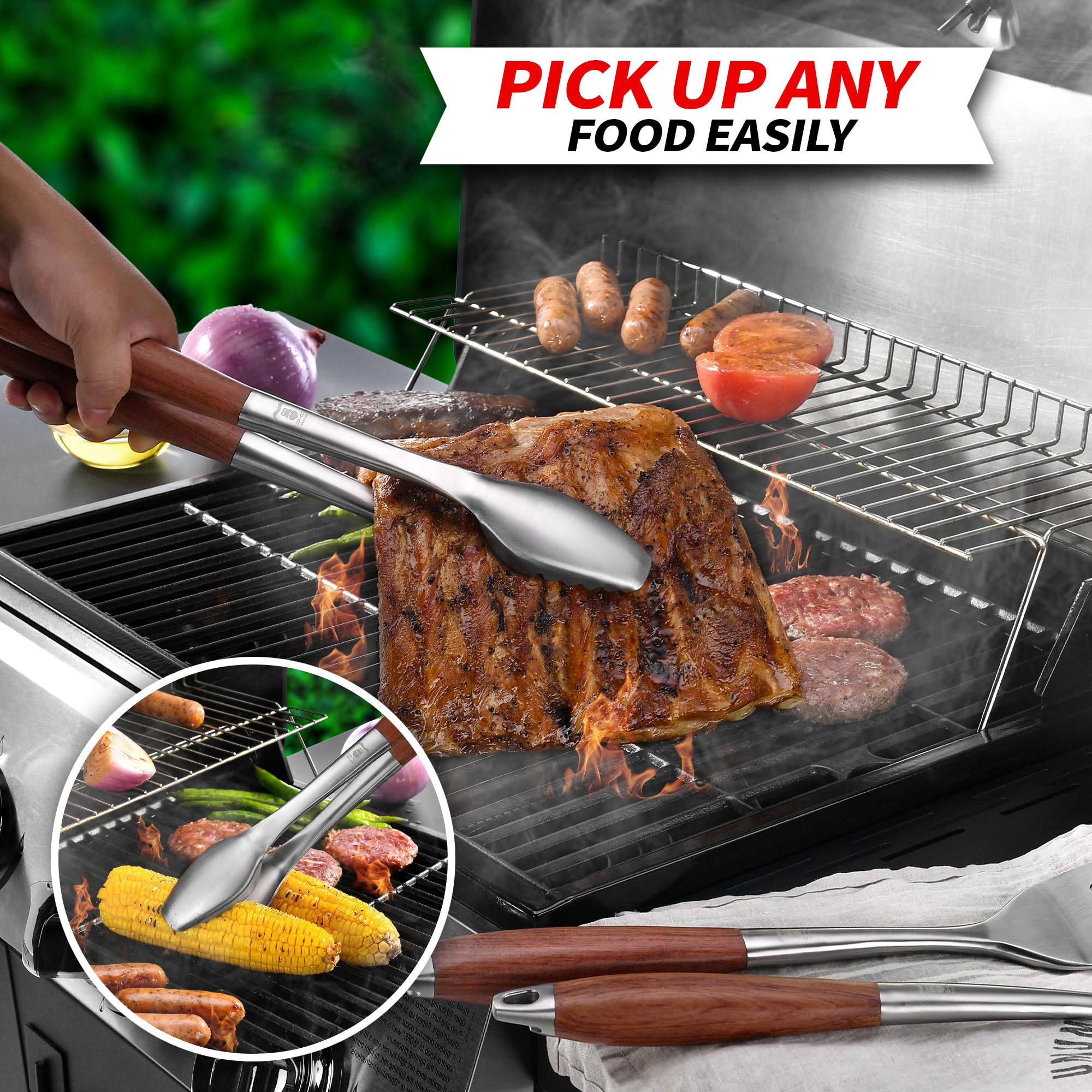 GRILAZ tools on a hot grill in use demonstrating durability and safe handling