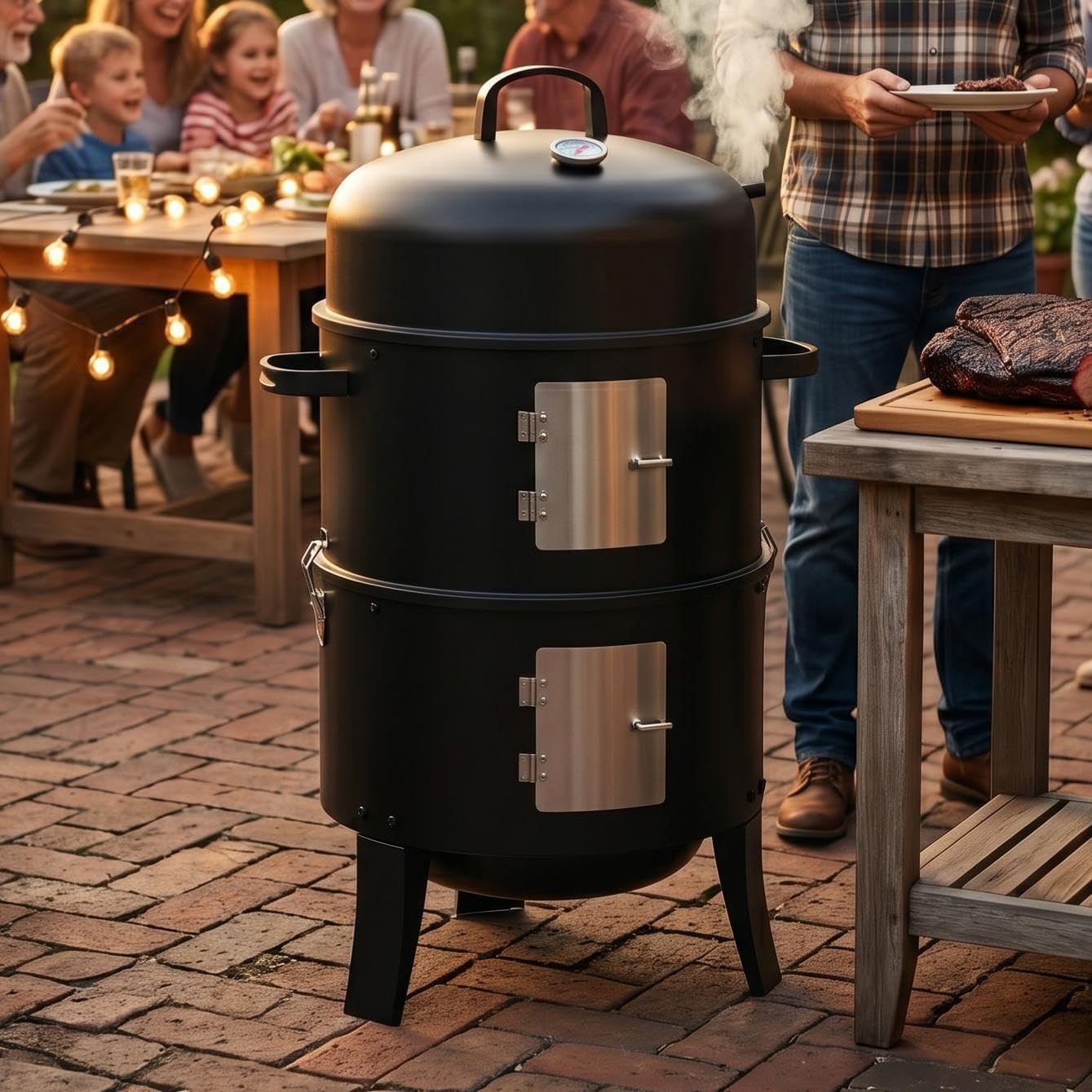 GRILIFE front view of assembled smoker grill showing sturdy build and large cooking area