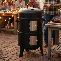 GRILIFE front view of assembled smoker grill showing sturdy build and large cooking area