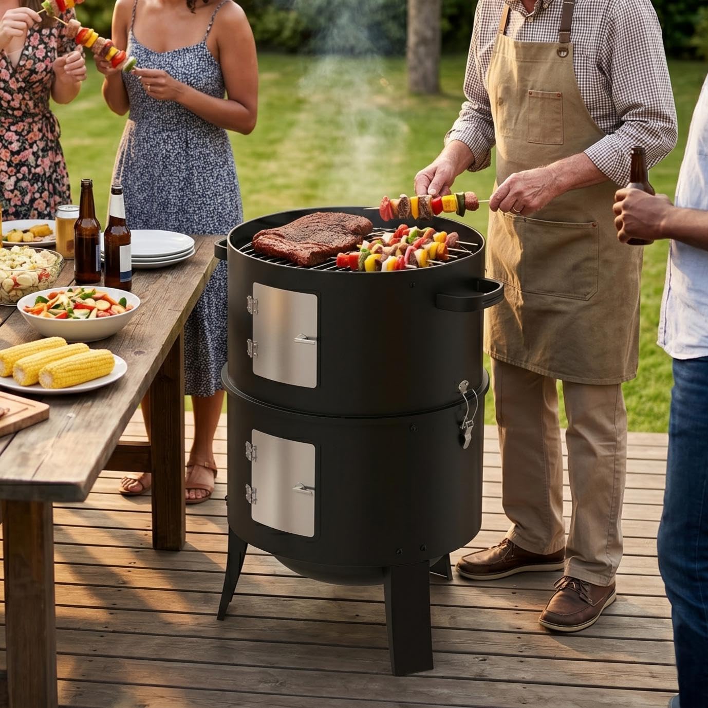 GRILIFE vertical interior racks showing layered cooking space for multiple dishes