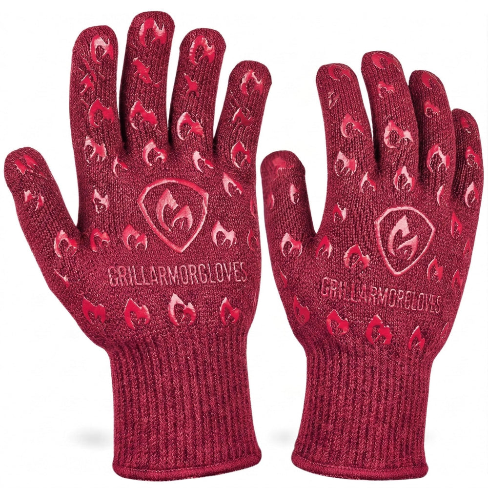 Grill Armor front packaging showing gloves and key certifications for high heat protection