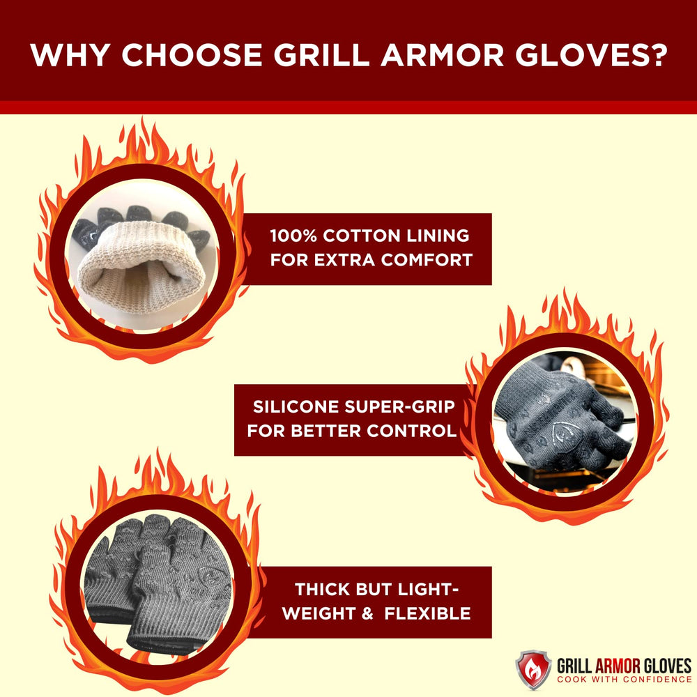 Grill Armor certification label showing EN407 and EN388 ratings for safety verification