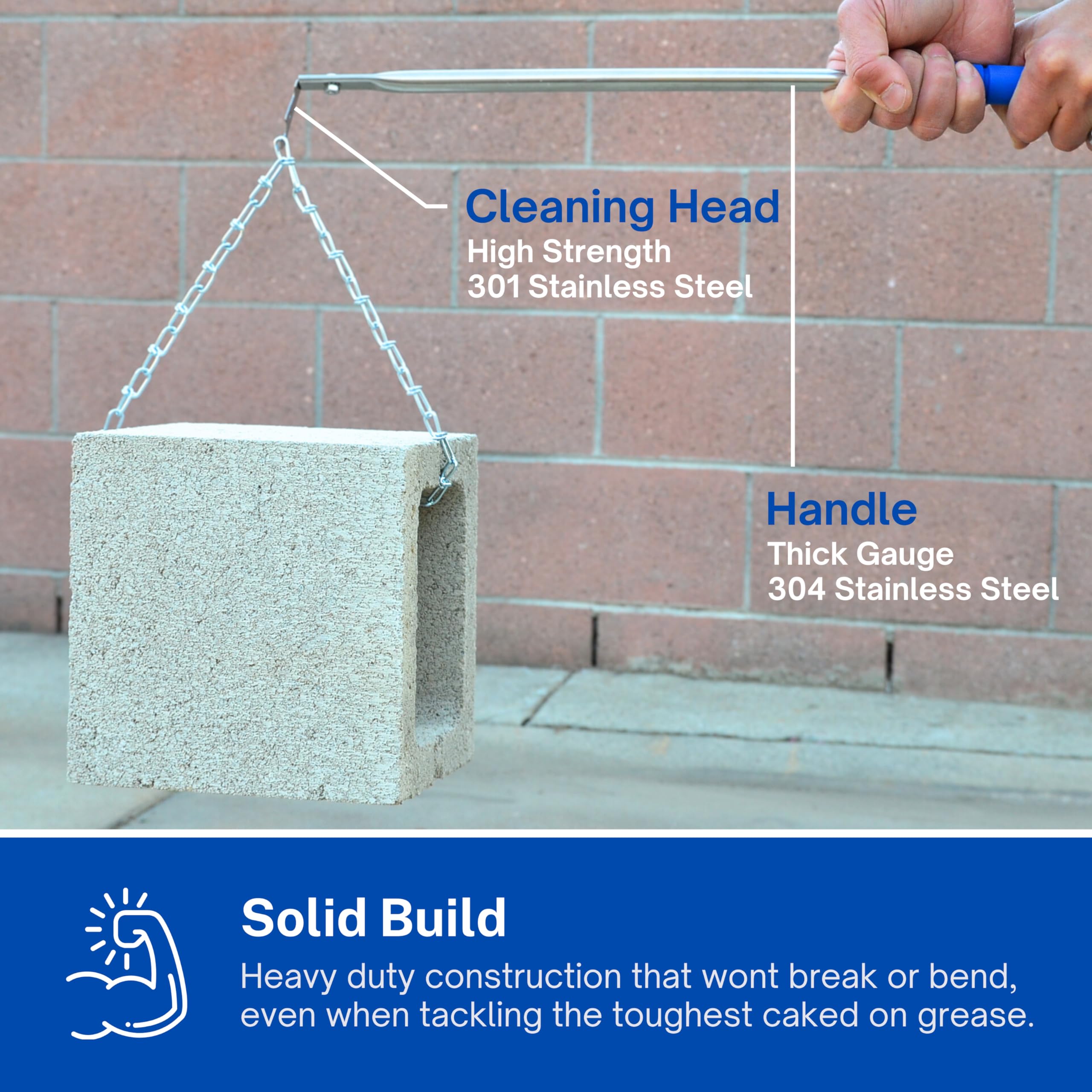 Grill Floss packaging label highlighting stainless construction and lifetime warranty