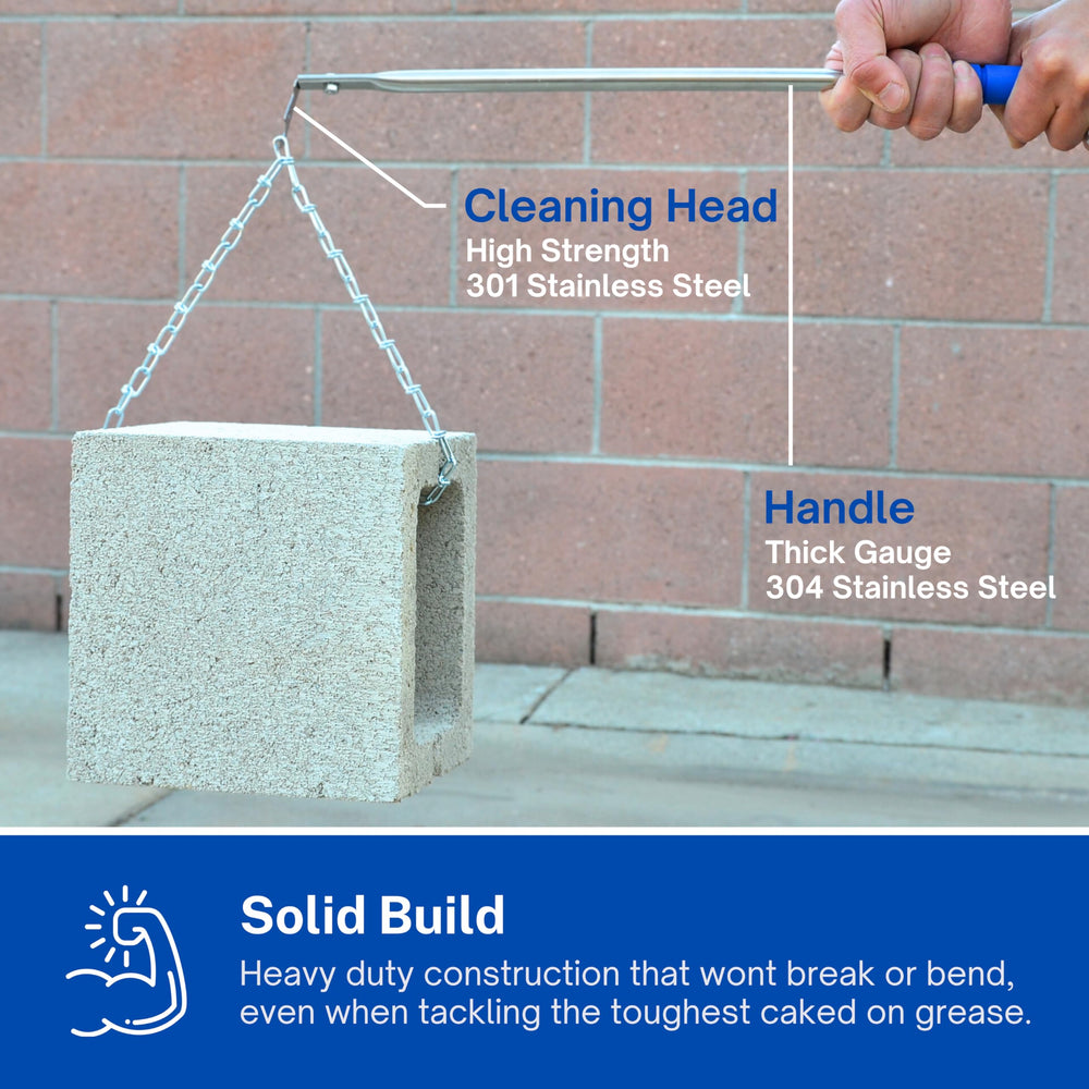 Grill Floss packaging label highlighting stainless construction and lifetime warranty
