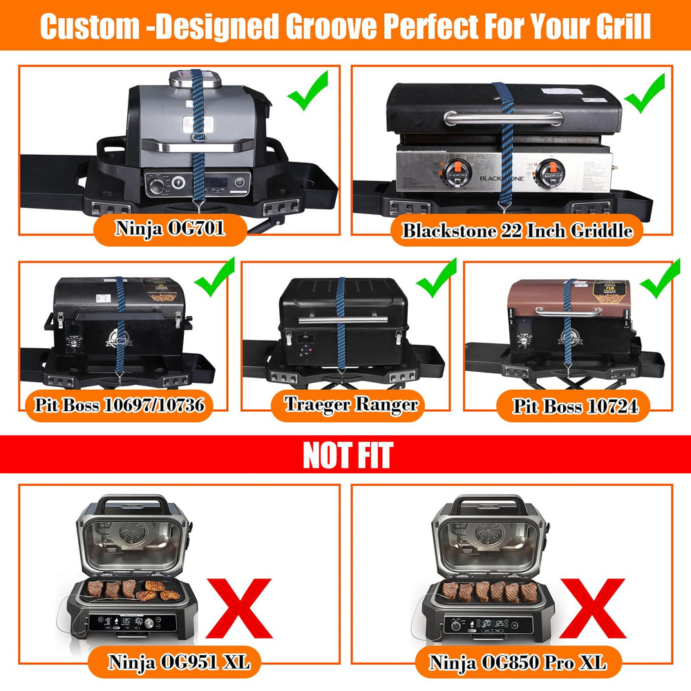 GRILL FORCE close-up of groove and elastic strap securing the Ninja grill for safety