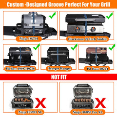 GRILL FORCE close-up of groove and elastic strap securing the Ninja grill for safety