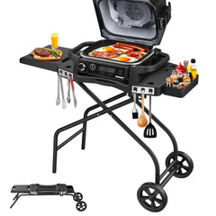 GRILL FORCE front view with Ninja grill on stand showing stable placement and prep space