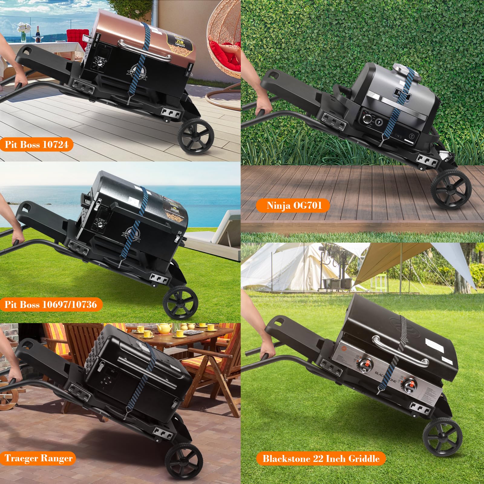 GRILL FORCE backyard lifestyle setup with stand, grill, and serving area for gatherings