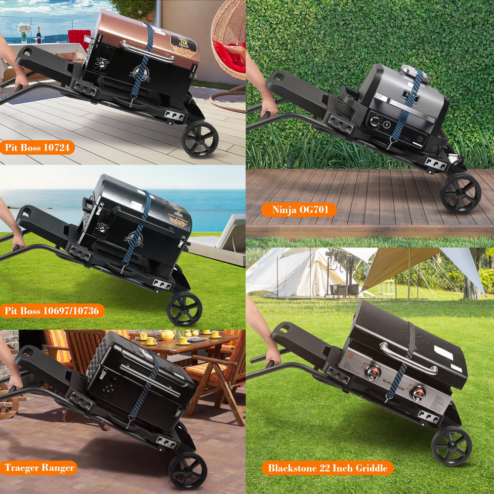 GRILL FORCE backyard lifestyle setup with stand, grill, and serving area for gatherings