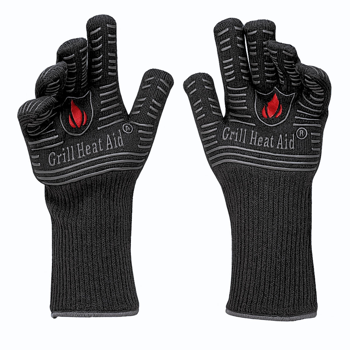 Grill Heat Aid front packaging showing gloves and features for safe grilling