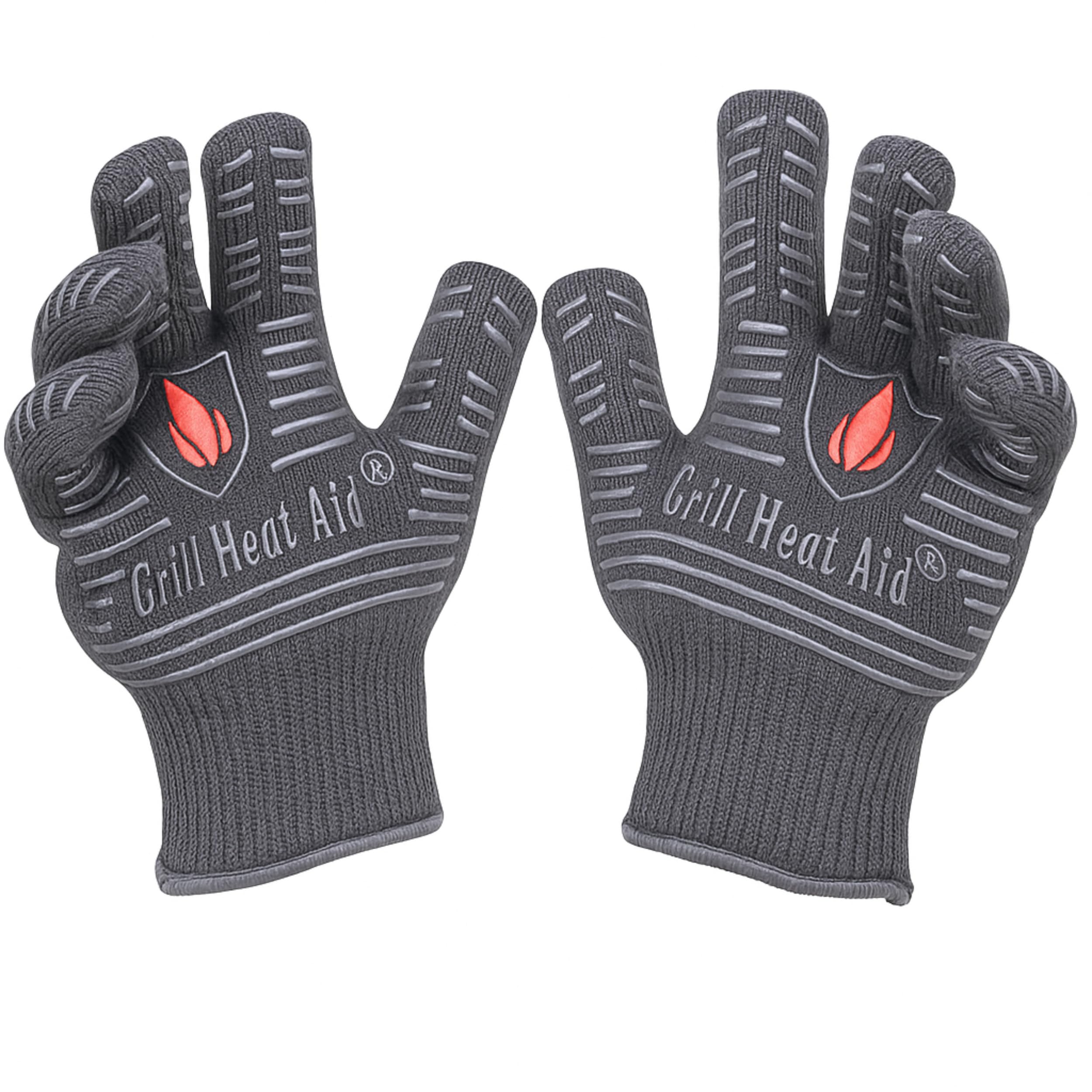 Grill Heat Aid front view showing full glove set and five-finger fit for safer grilling