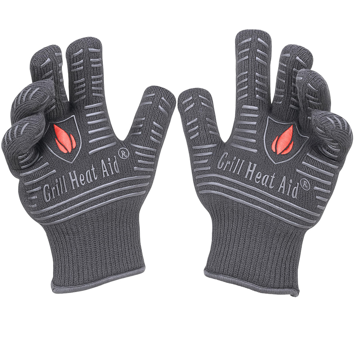 Grill Heat Aid front view showing full glove set and five-finger fit for safer grilling